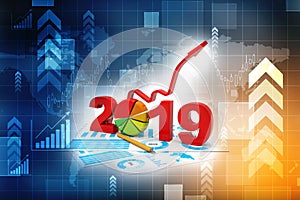 Growth in the new year 2019. Business Planning and financial concept, business strategy, banking and investment Concept. 3D illust