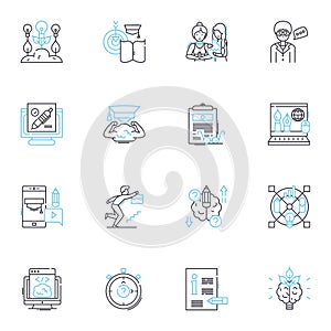 Growth process linear icons set. Development, Progress, Maturity, Advancement, Improvement, Expansion, Evolution line