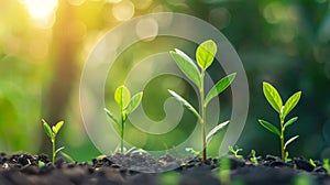 Growth process of plant saplings in fertile soil with natural background light