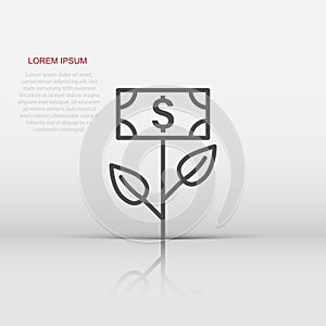 Growth profit icon in flat style. Flower with money vector illustration on white isolated background. Increase business concept