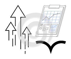 Growth and Progress Concept with Arrows and Analytics Chart on a Clipboard