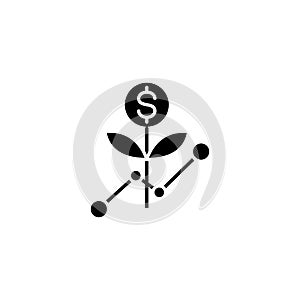 Growth at startup black icon concept. Growth at startup flat vector symbol, sign, illustration.