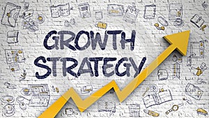 Growth Strategy Drawn on White Brick Wall.