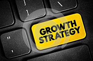 Growth Strategy - plan for overcoming current and future challenges to realize its goals for expansion, text button on keyboard