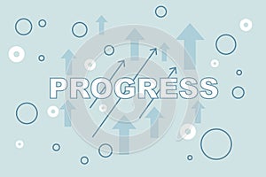 Growth success concept with progress word illustration on light backdrop with arrows up and circles