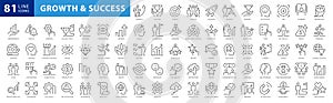 Growth and success line icons collection. Big UI icon set in a flat design.