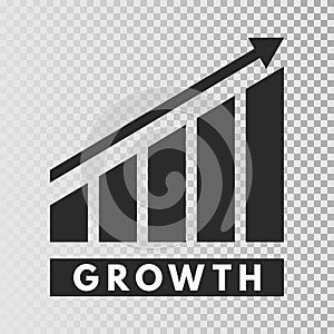 Growth template. Growing bar graph icon on transparent background. Business progress. Finance, career grows concept