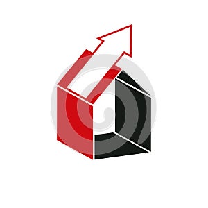 Growth trend of real estate industry. Simple house vector icon w