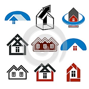 Growth trend of real estate industry, vector simple house icons.