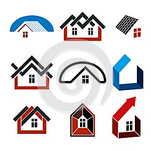 Growth trend of real estate industry, vector simple house icons.