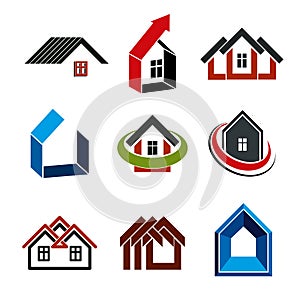 Growth trend of real estate industry, vector simple house icons.