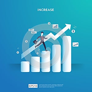 growth up arrow illustration concept for income salary rate increase with people character. business profit sale grow margin