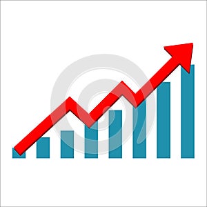 Growth vector diagram with the red arrow going up. Vector icon isolated on white background. Success business symbol