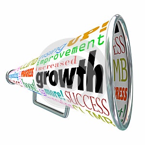 Growth Words Bullhorn Megaphone Increase Improve Rise Up