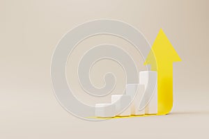 Growthing white graph bar with yellow arrow sign on background