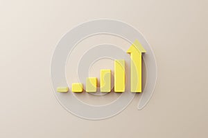Growthing yellow graph bar with arrow sign on background