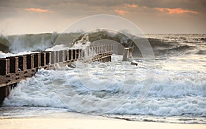 Groyne Bashed by Ocean Waves North Carolina photo