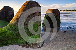 Groyne and beautiful sea view scenery over stunning sunrise