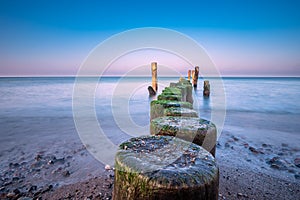 Groyne on shore of the Baltic Sea in Graal Mueritz, Germany