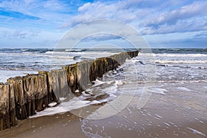 Groyne on shore of the Baltic Sea in Graal Mueritz, Germany