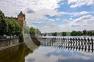 Groyne on the Vltava River in Prague, Bohemia, Czech Republic