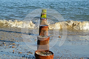 Groynes at a beach in West Sussex in England