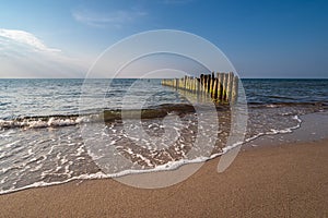 Groynes on shore of the Baltic Sea in Graal Mueritz, Germany