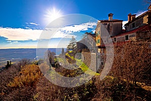 Groznjan village and istrian landscape at low sun view