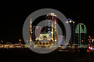 Grozny City high-rise buildings and a mosque Heart of Chechnya