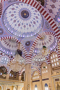 GROZNY, RUSSIA - JUNE 25, 2018: Interior of Akhmad Kadyrov Mosque officially known as The Heart of Chechnya in Grozny