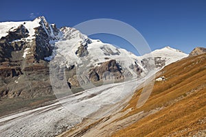 The GroÃÅ¸glockner peak and Pasterze Glacier in Austria