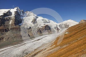 The GroÃŸglockner peak and Pasterze Glacier in Austria