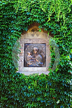grren wall and icon of Church of the Holy Mother of God Crkva Ruzica in Belgrade Fortress or Beogradska Tvrdjava