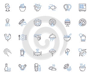 Grub line icons collection. Nourishment, Sustenance, Cuisine, Eats, Meals, Fare, Culinary vector and linear illustration