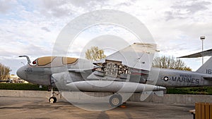 Gruman EA-6B Prowler Plane on display outside the Frontiers of Flight museum in Dallas, Texas.