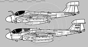 Grumman EA-6 Prowler. Vector drawing of navy electronic warfare aircraft
