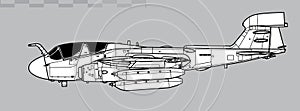 Grumman EA-6B Prowler. Vector drawing of carrier based electronic warfare aircraft.