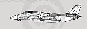 Grumman F-14 Tomcat with AIM-54 Phoenix missiles. Vector drawing of navy supersonic fighter. photo