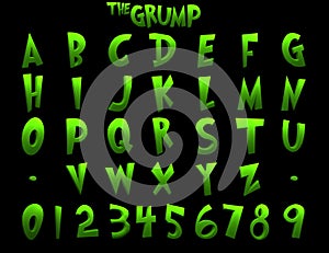 The Grump cartoon green  alphabet  3D Illustration