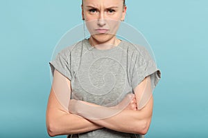 Grumpy angry tough woman crossed arms emotional