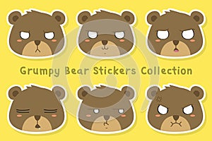 Grumpy Bear Stickers Template Vector Collection