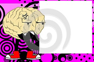 Grumpy brain character cartoon pictureframe background