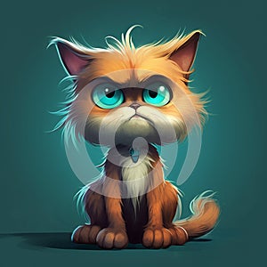 Grumpy cat on blue background