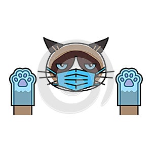 Grumpy cat in medical face protection mask
