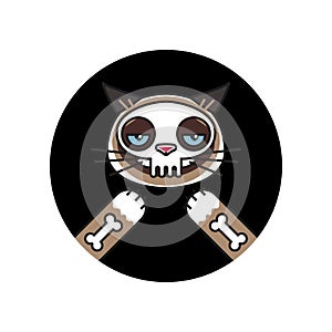 Grumpy cat in skeleton costume sticker. Halloween