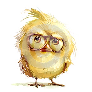 Grumpy cute bird. Sticker Clipart. AI generated