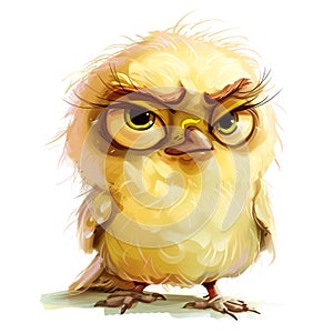 Grumpy cute bird. Sticker Clipart. AI generated