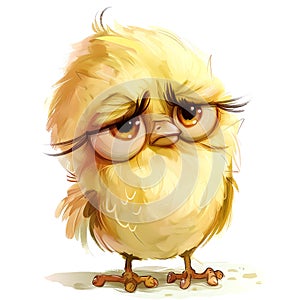 Grumpy cute bird. Sticker Clipart. AI generated