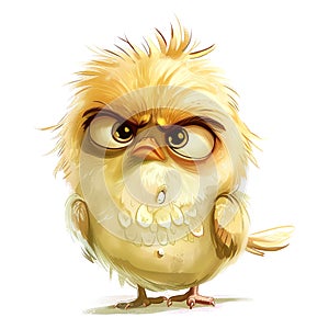 Grumpy cute bird. Sticker Clipart. AI generated
