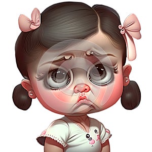 Grumpy Girl Child with Brown Hair Illustration Generative AI